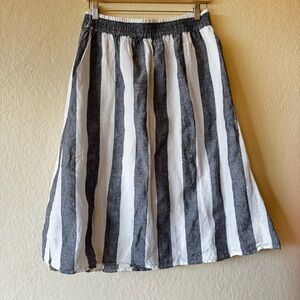 Katherine Malandrino 100% Linen Midi Skirt size L elastic waist and pockets!